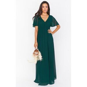 Show Me Your Mumu Size XXS Emily Empire Maxi Dress Emerald Green Chiffon NWT
